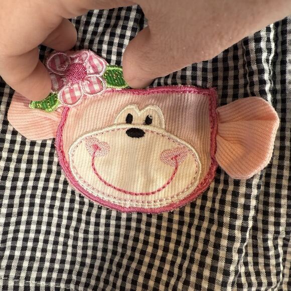 Samara VTG Baby Girl 3 Months Monkey Seersucker Smocked Sun Dress Pink Black 2PC - Picture 2 of 9